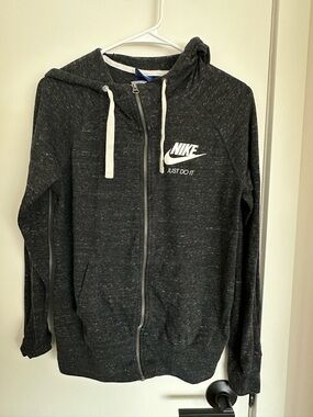 Nike Dark Gray Heather Full-Zip Hoodie with White Swoosh